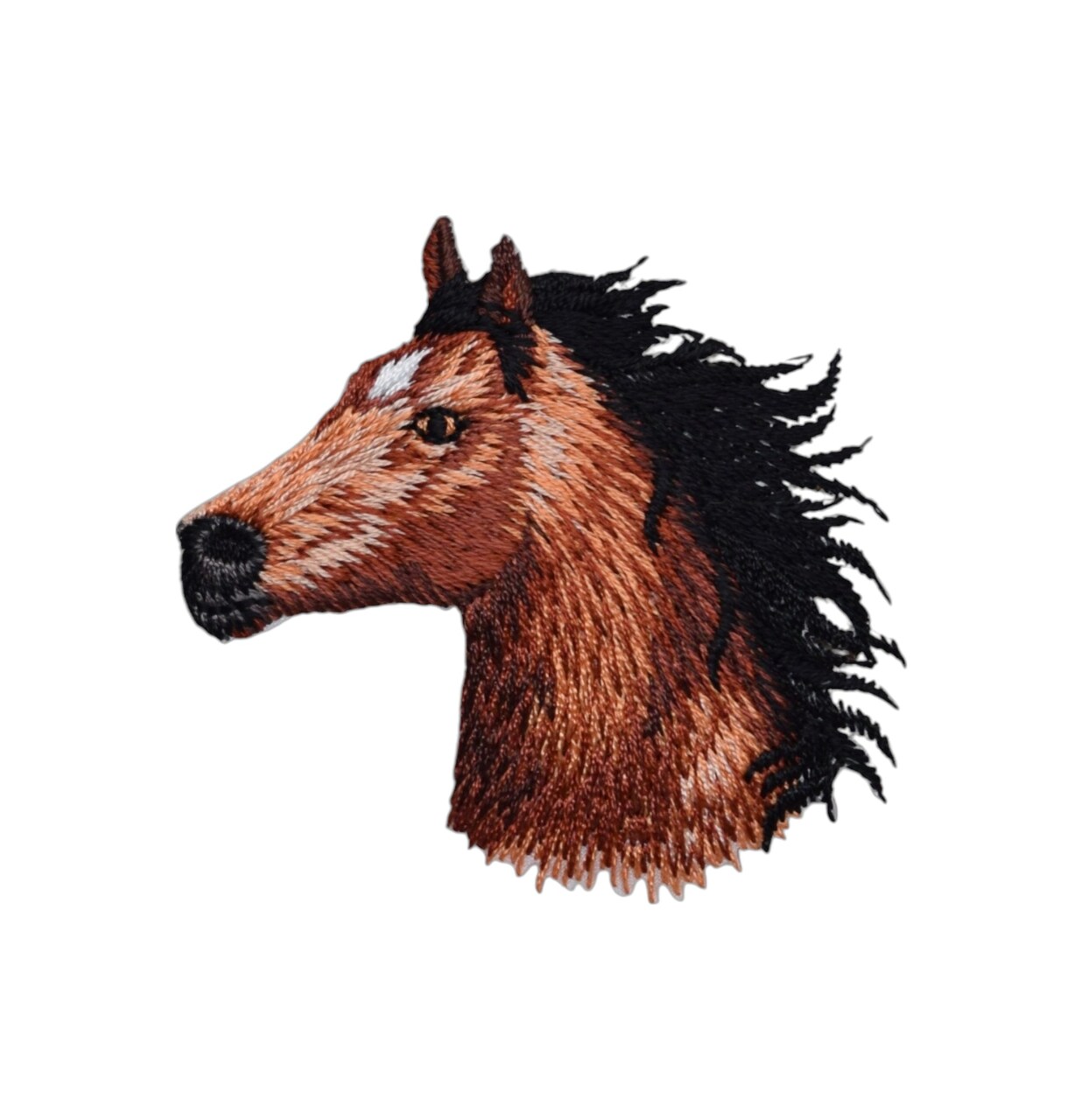 Bay Horse Head, Facing Left, Animals, Embroidered, Iron on Patch